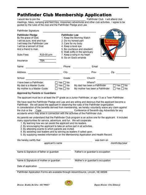 CFC Pathfinder Club Membership Application .